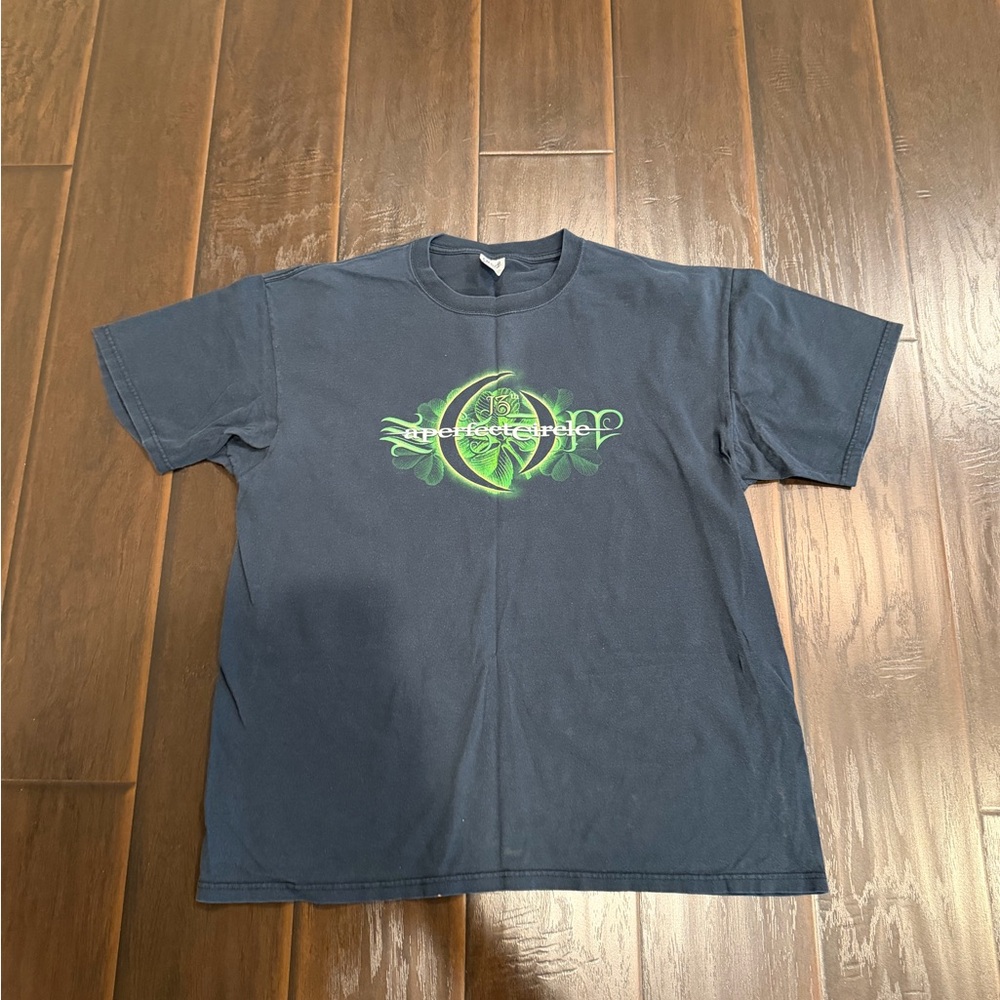 A Perfect Circle Men's Navy Graphic Band Tee with Green Logo